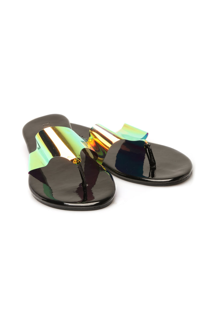 Off Balance Flat Sandals - Black Hologram