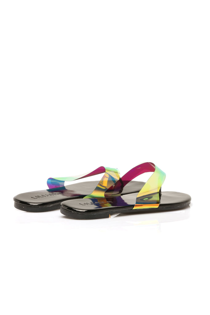Off Balance Flat Sandals - Black Hologram