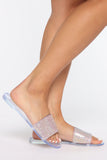 Glam Queen Rhinestone Flat Sandals - Clear