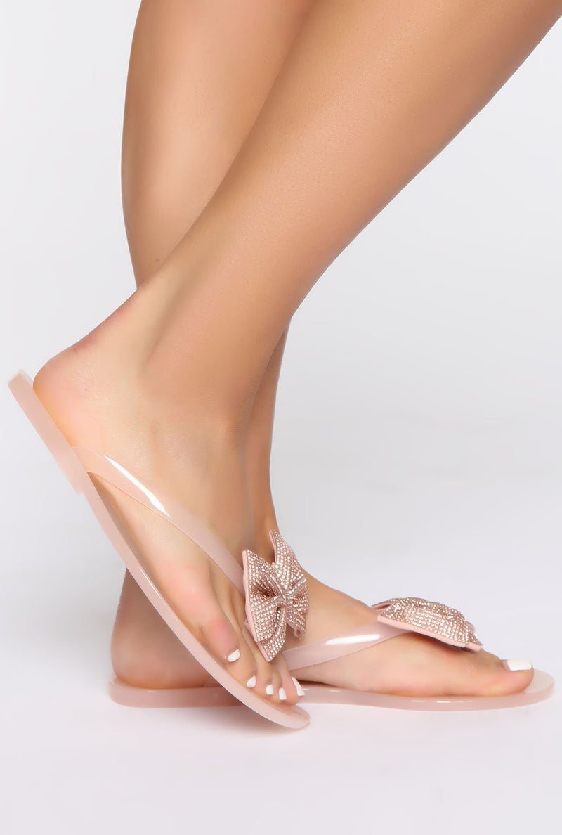 Sweet Things Rhinestone Flat Sandals - Nude