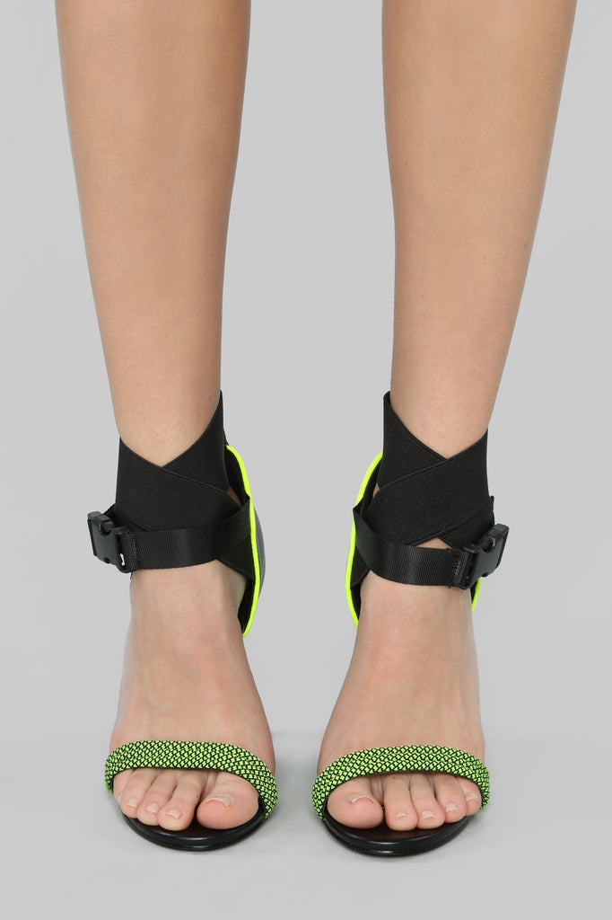 Too Good For You Heeled Sandals - Black/Neon Yellow