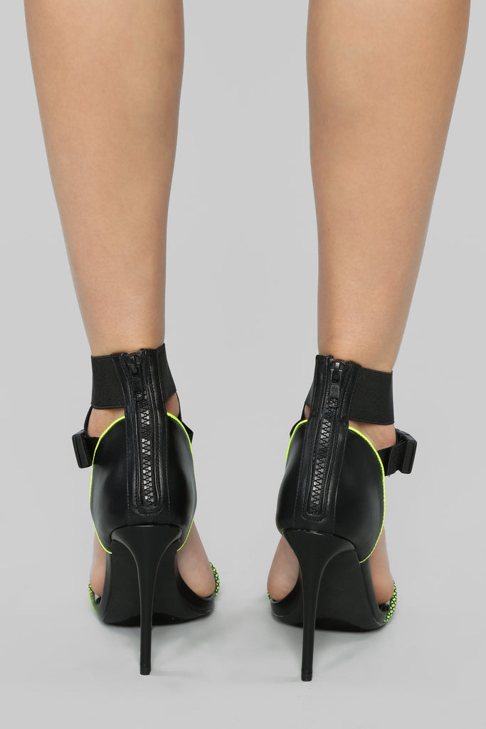 Too Good For You Heeled Sandals - Black/Neon Yellow