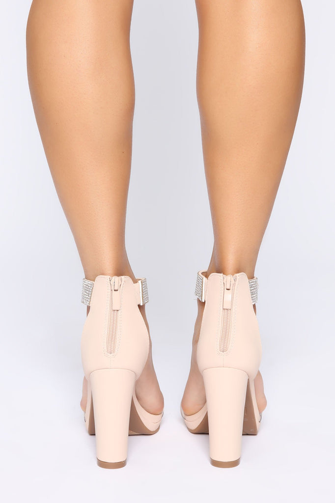 Luminous Moments Rhinestone Heeled Sandals - Nude