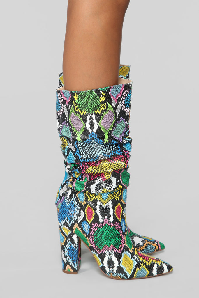 Bring It On Heeled Boots - Rainbow Snake