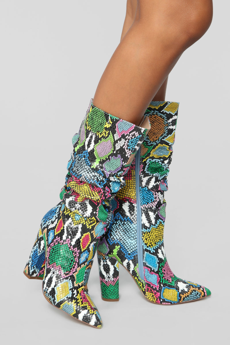 Bring It On Heeled Boots - Rainbow Snake