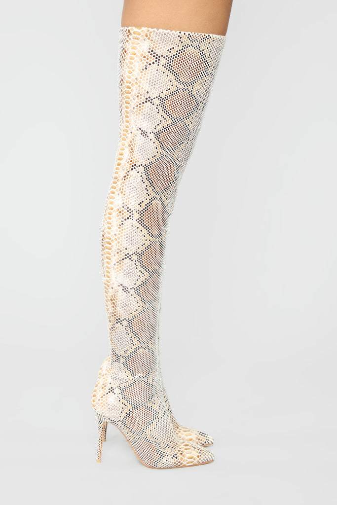 High Voltage Heeled Boots - Beige Snake