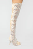 High Voltage Heeled Boots - Beige Snake