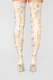 High Voltage Heeled Boots - Beige Snake