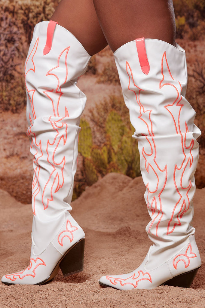 Western Chic Heeled Boots - White