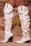 Western Chic Heeled Boots - White