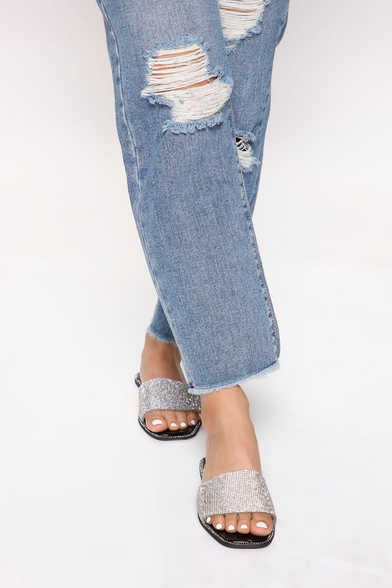 Initial Spark Rhinestone Flat Sandal - Black