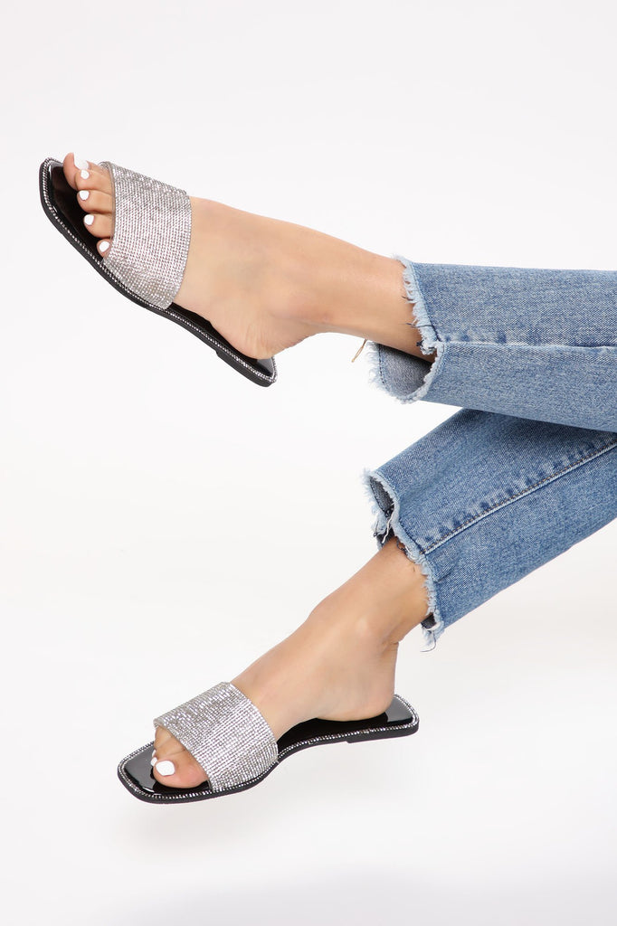 Initial Spark Rhinestone Flat Sandal - Black