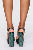 High Profile Heeled Sandals - Green Snake
