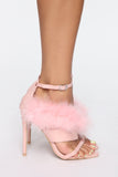 Feather Alert Heeled Sandals - Pink