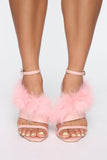 Feather Alert Heeled Sandals - Pink