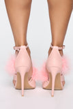 Feather Alert Heeled Sandals - Pink