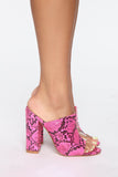 Reality Check Heeled Sandals - Neon Pink Snake