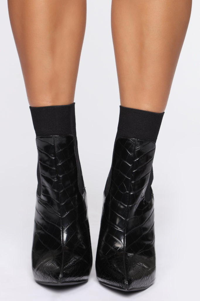 Pay Attention Booties - Black Croc
