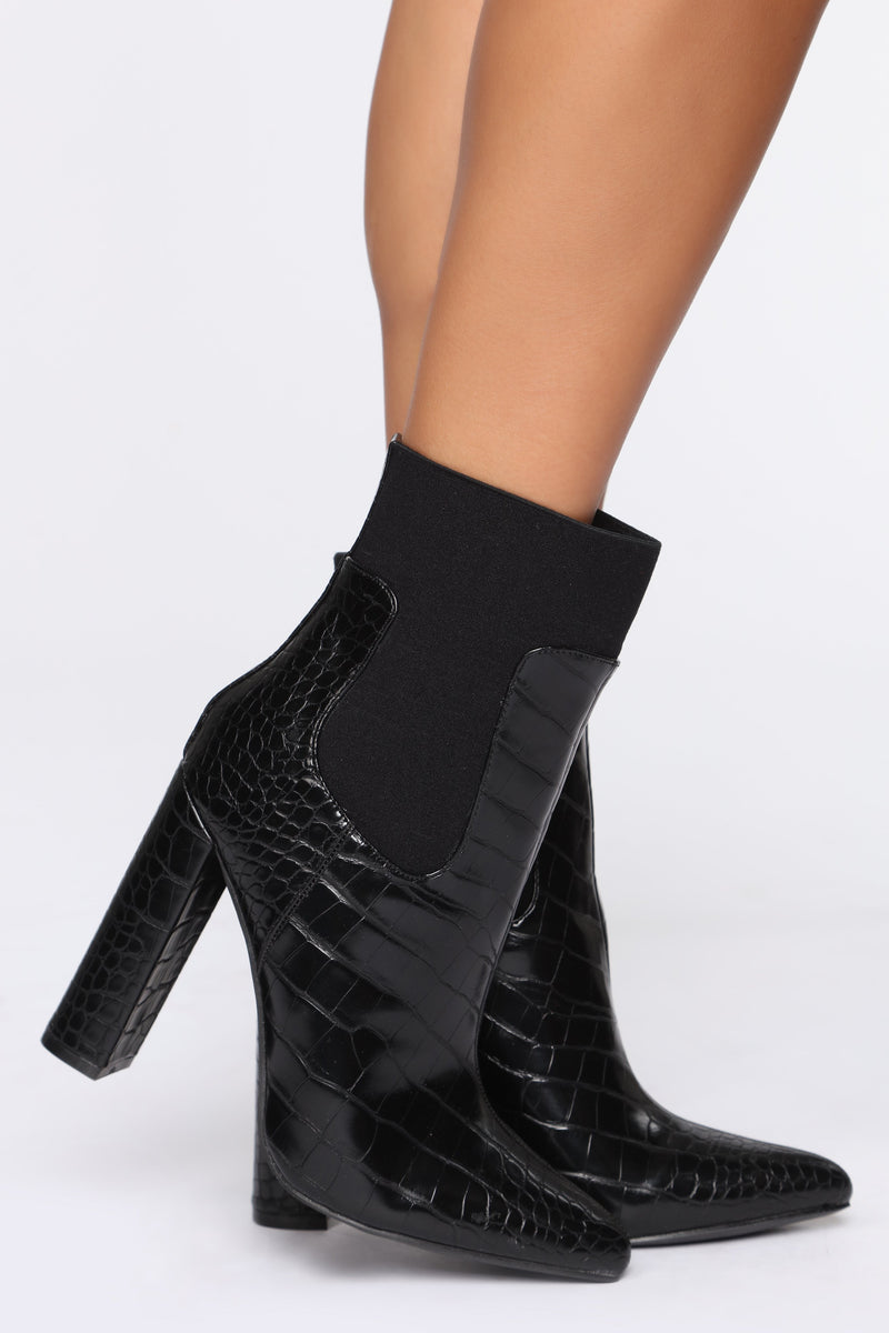 Pay Attention Booties - Black Croc