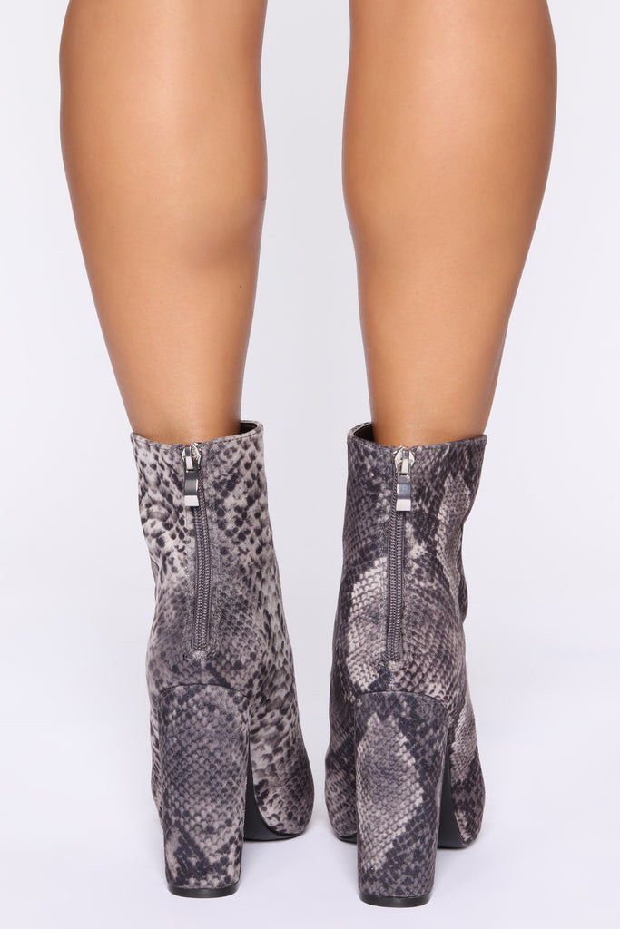Wanting More Booties - Grey Snake