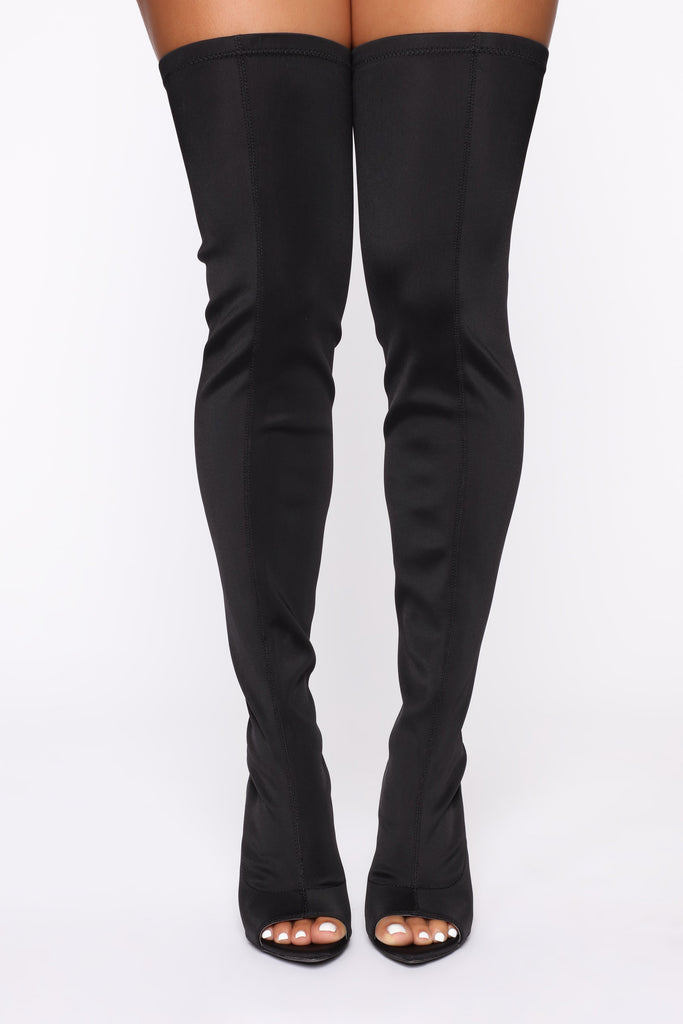 Peep This Way Heeled Boots - Black