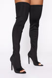 Peep This Way Heeled Boots - Black