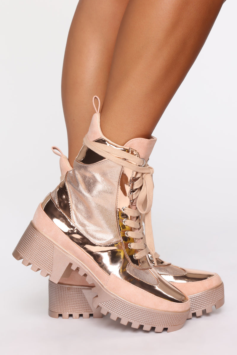 On What Grounds Platform Bootie - Rose Gold