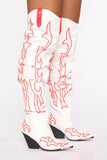 Western Chic Heeled Boots - White