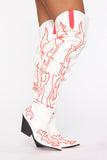 Western Chic Heeled Boots - White