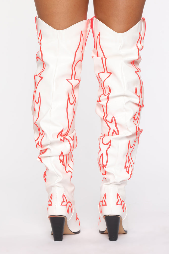 Western Chic Heeled Boots - White