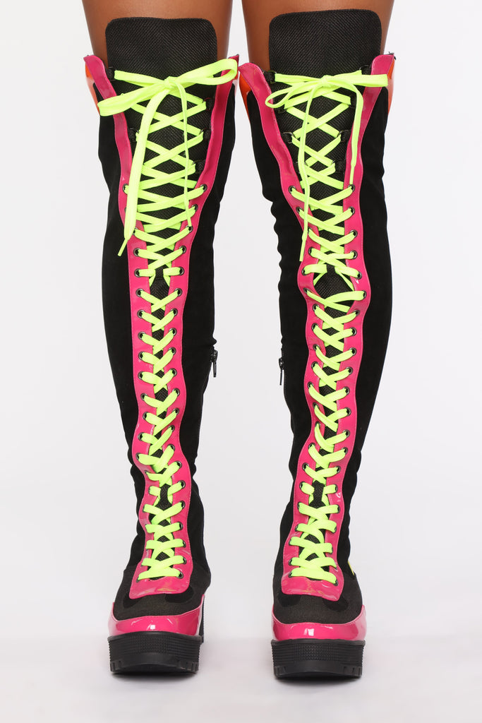 Miss Mischief Over The Knee Boot - Neon