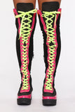 Miss Mischief Over The Knee Boot - Neon