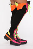 Miss Mischief Over The Knee Boot - Neon