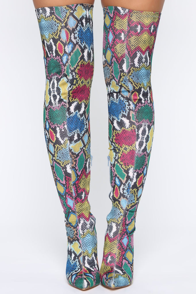 Exotica Heeled Boots - Multi Snake