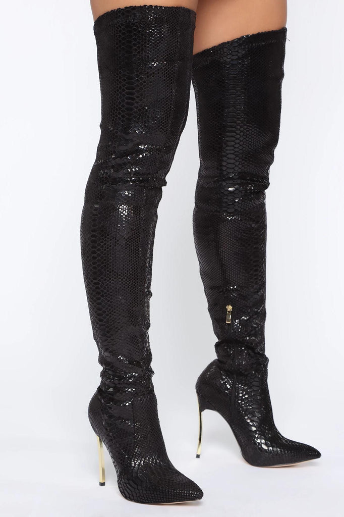 Go Get it Girl Heeled Boots - Black Snake