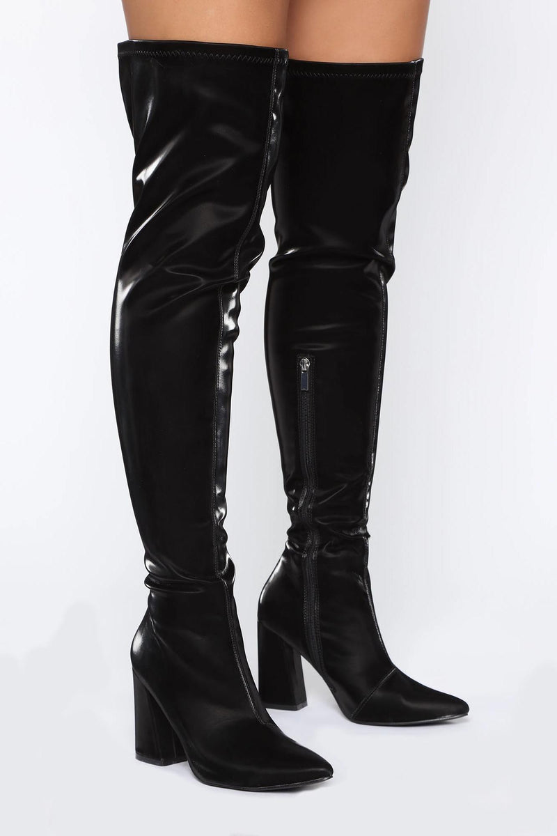 Try Another Time Over The Knee Boots - Black