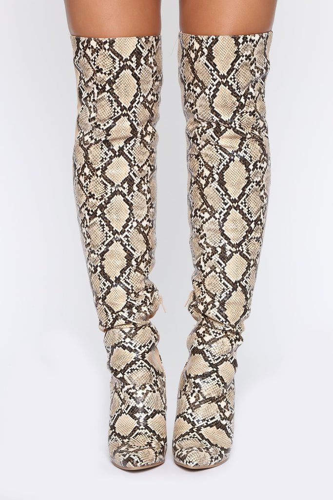 The Way You Walk Heeled Boots - Tan Snake
