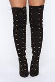 Fierce Feline Heeled Boots - Black