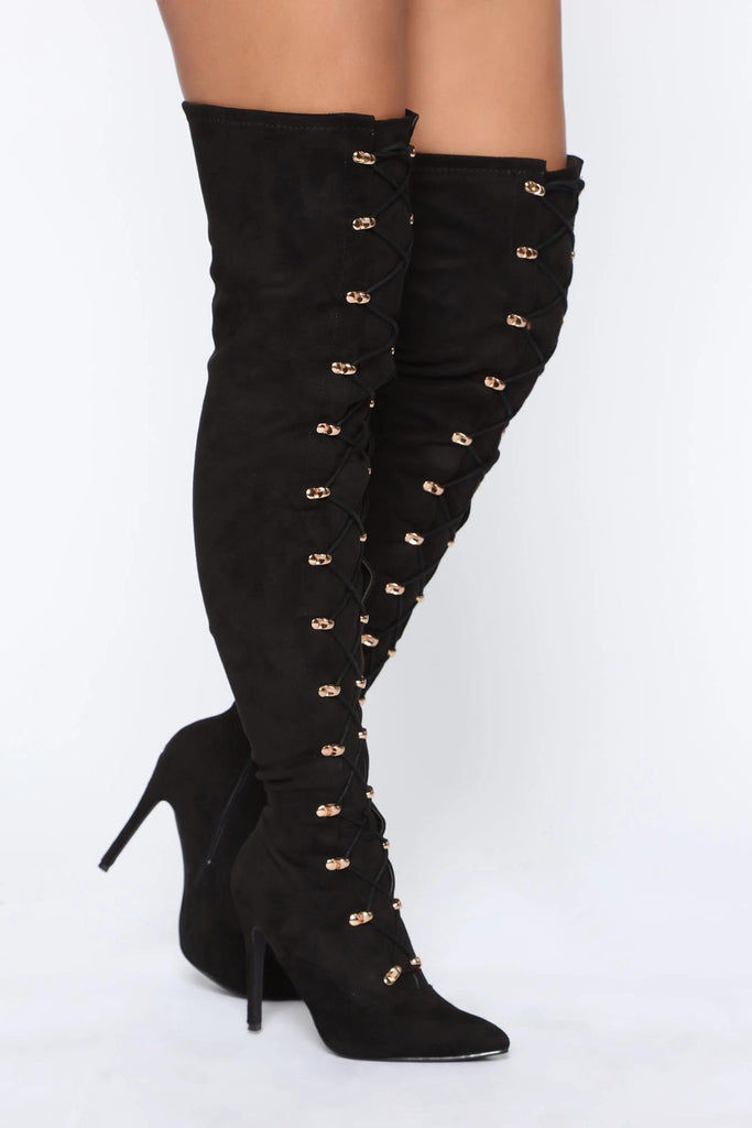 Fierce Feline Heeled Boots - Black