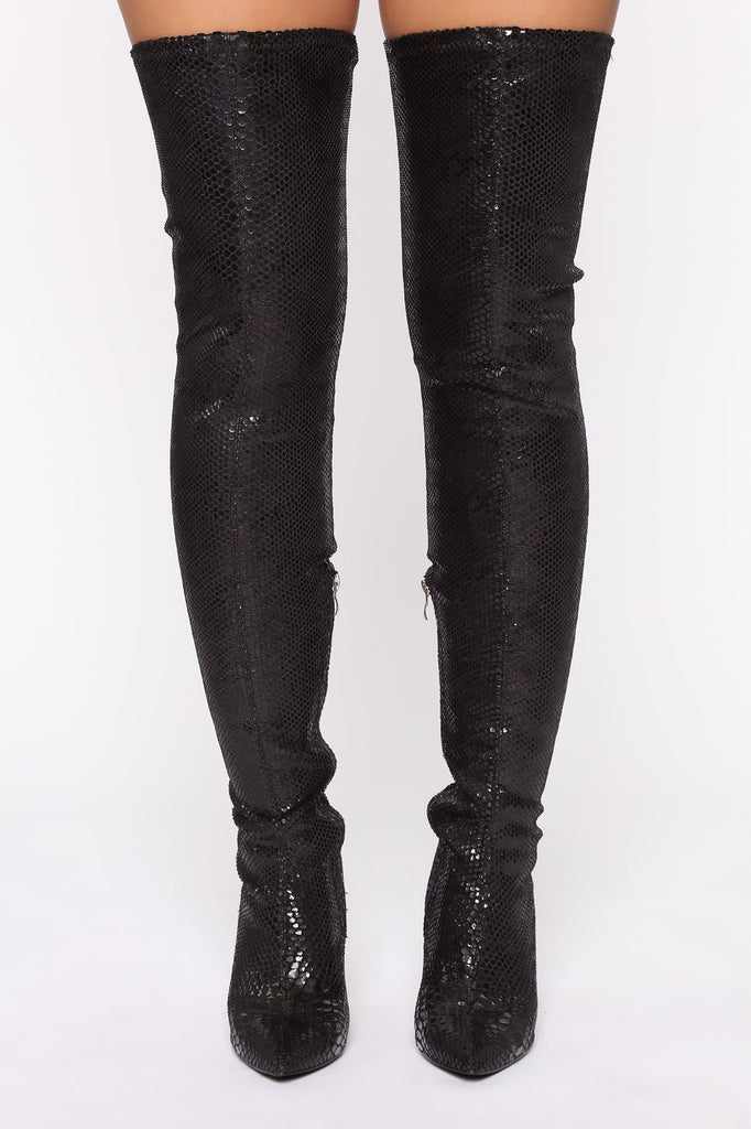High Voltage Heeled Boots - Black Snake