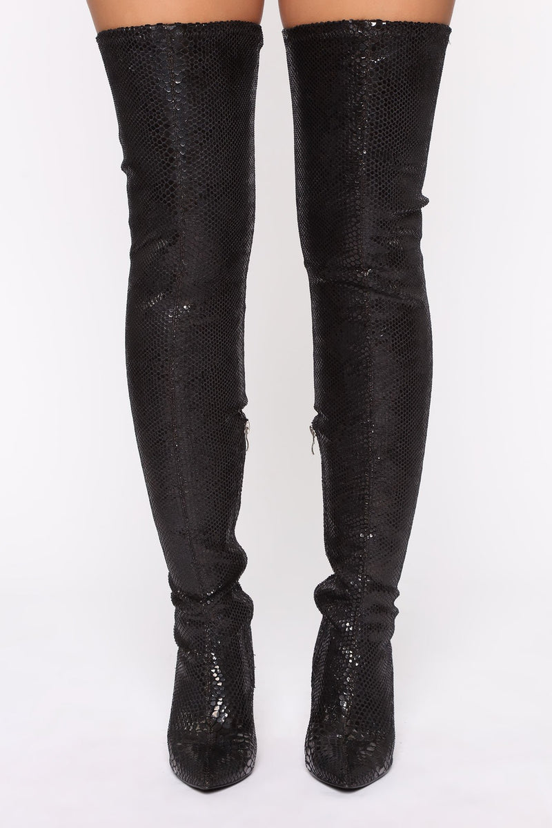 High Voltage Heeled Boots - Black Snake