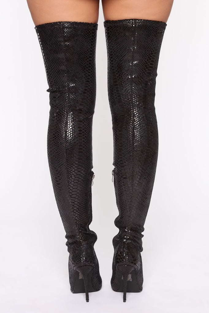 High Voltage Heeled Boots - Black Snake