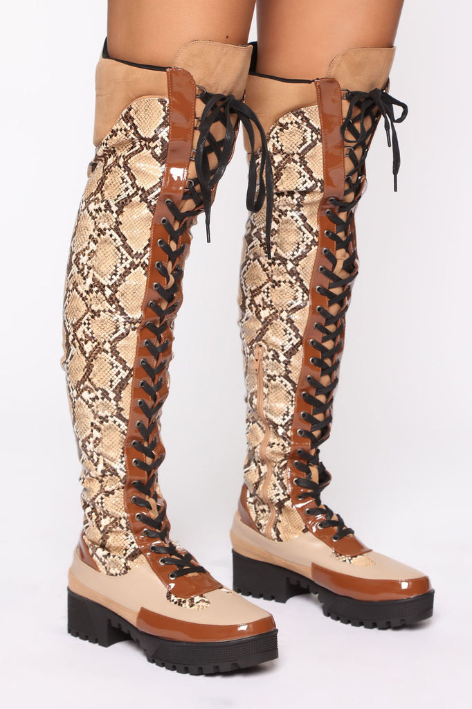 Miss Mischief Snake Over The Knee Boot - Brown