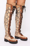 Miss Mischief Snake Over The Knee Boot - Brown