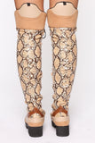 Miss Mischief Snake Over The Knee Boot - Brown
