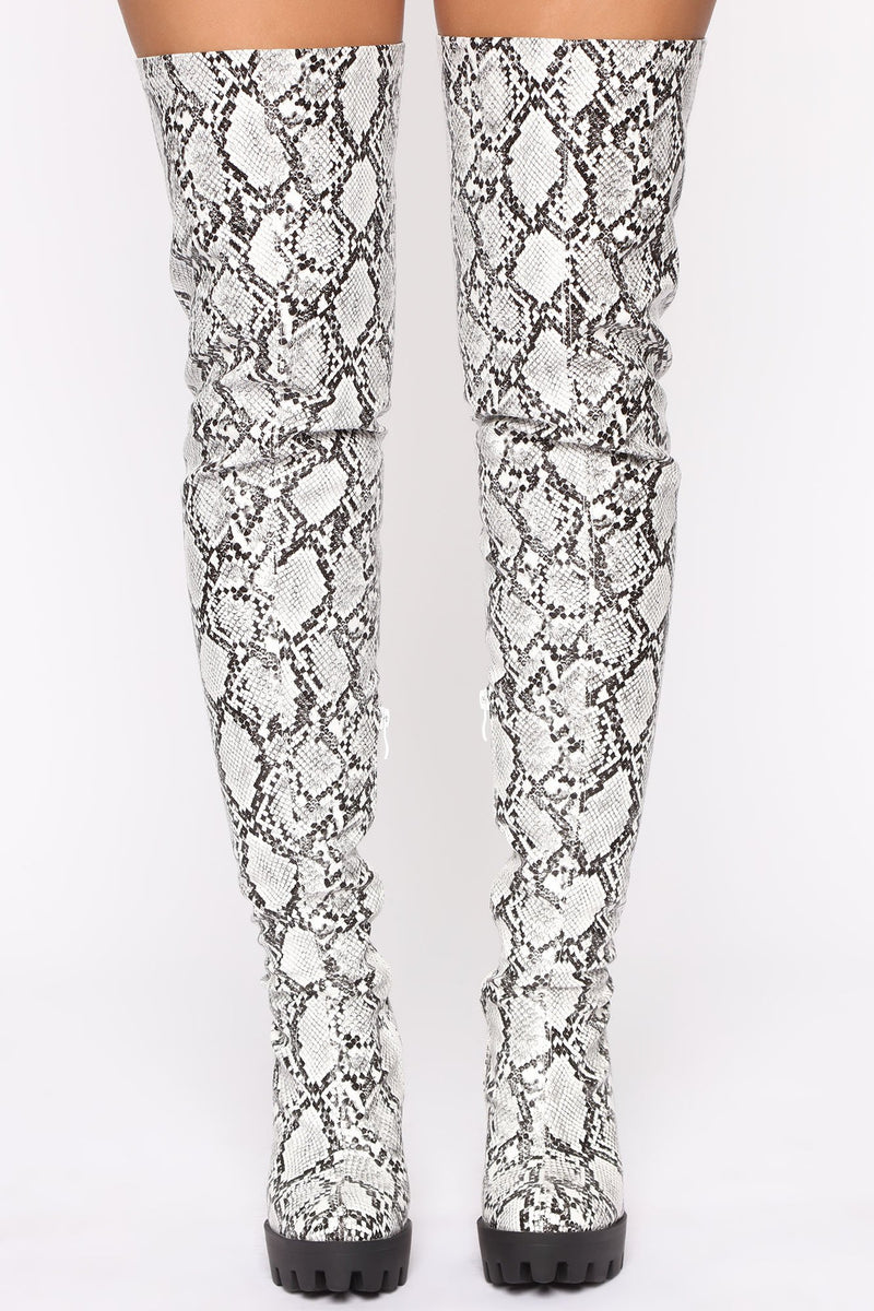 We Don't Gogo Together Thigh High Boots - Snake
