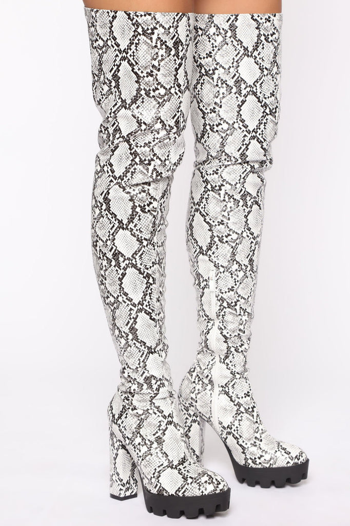 We Don't Gogo Together Thigh High Boots - Snake