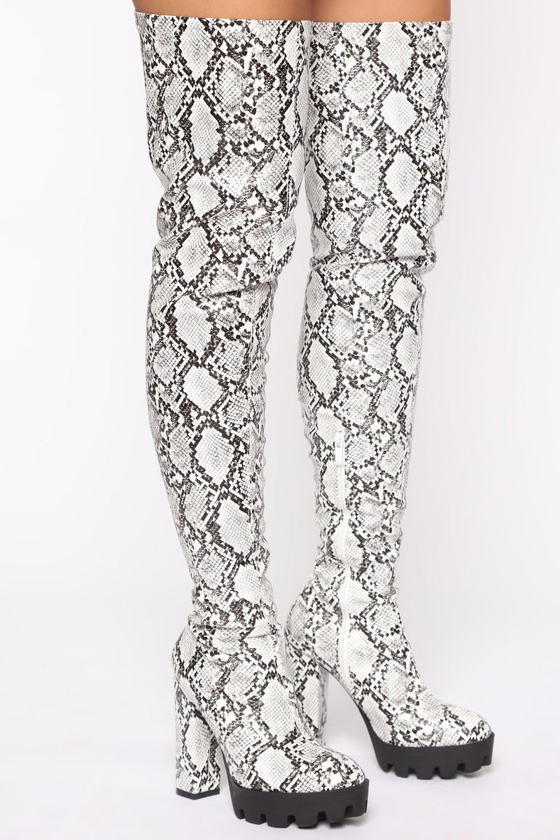 We Don't Gogo Together Thigh High Boots - Snake