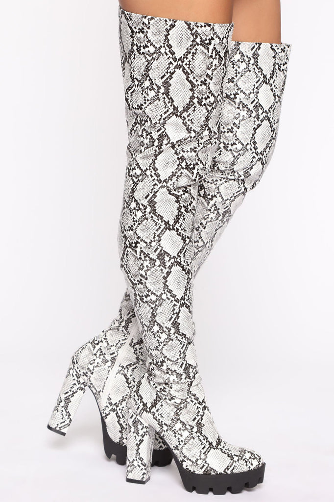 We Don't Gogo Together Thigh High Boots - Snake