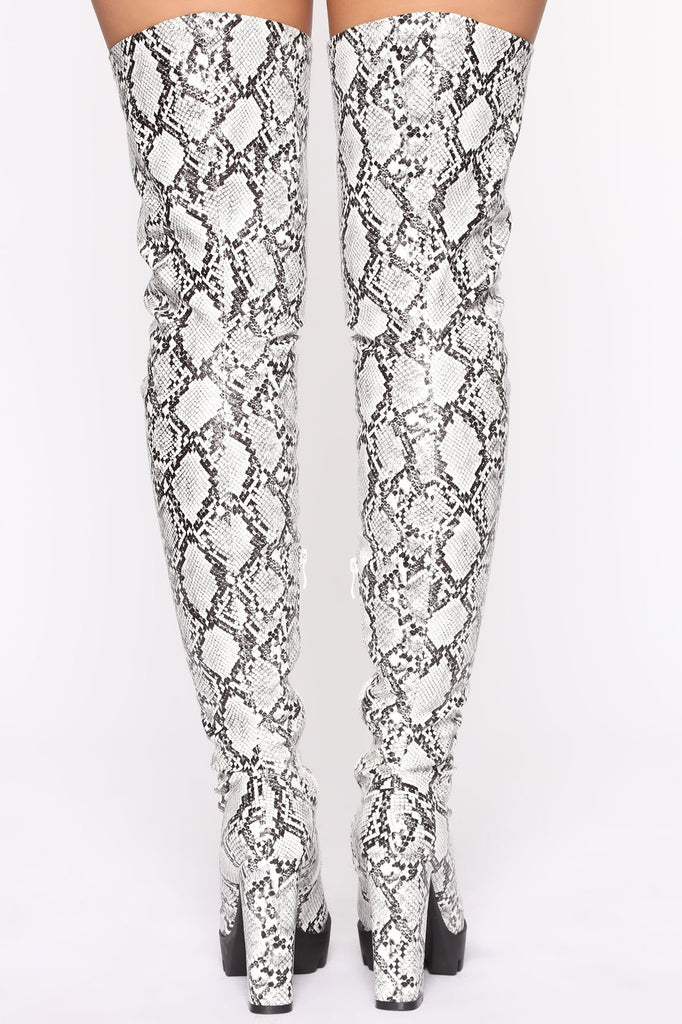 We Don't Gogo Together Thigh High Boots - Snake